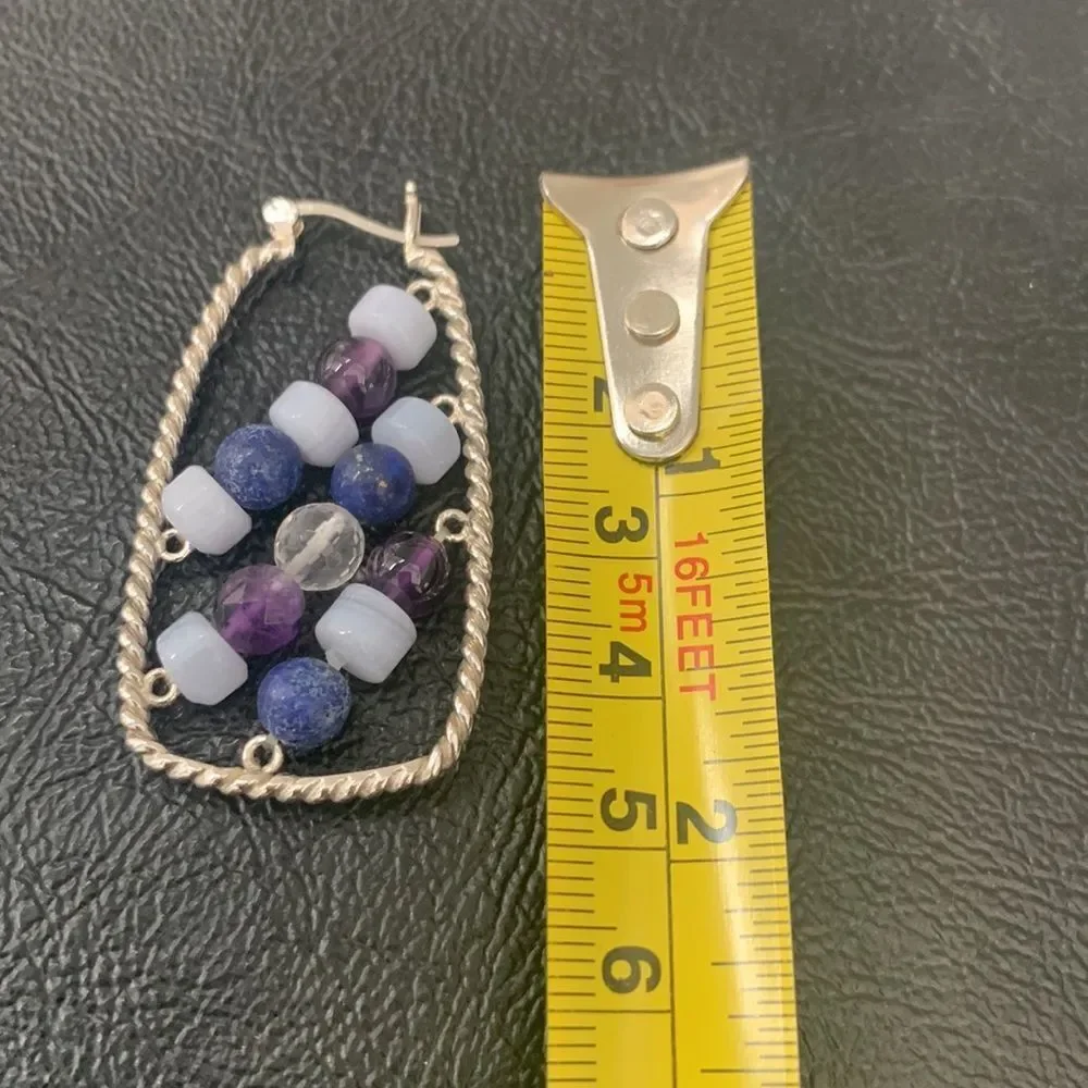 QVC HUEtopia Sterling Silver Gemstone Beaded Hoop Earrings